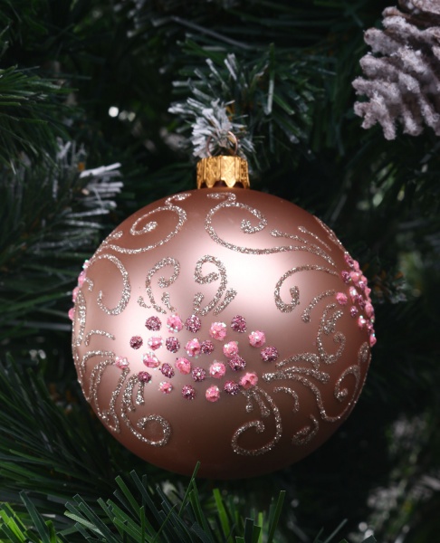 Елочная игрушка в форме шара с рисунком цветов 8 см AVG113310 