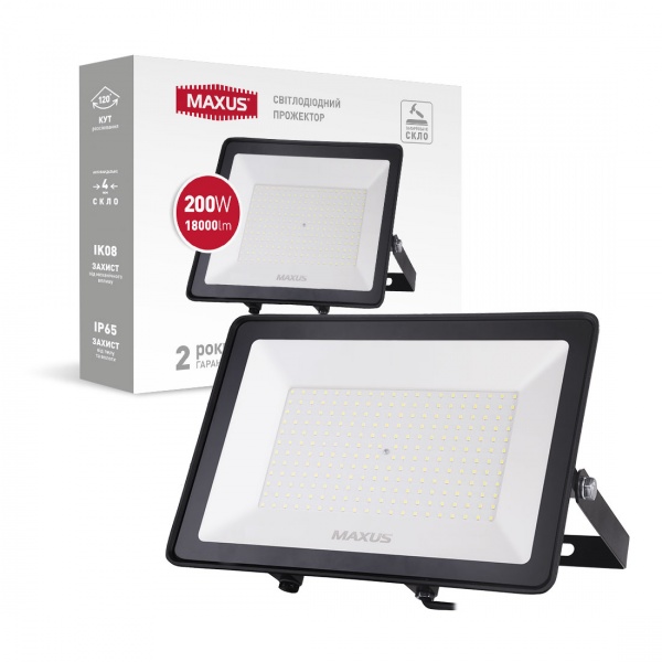 Прожектор светодиодный Maxus 200 Вт IP65 черный 1-MFL-04-20050 