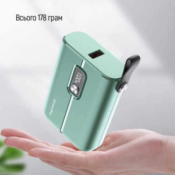 Внешний аккумулятор (Powerbank) ColorWay Full power Ligthning + USB QC3.0 + USB-C PD 22.5W 10000 mAh green (CW-PB100LPK2GR-PDD) 