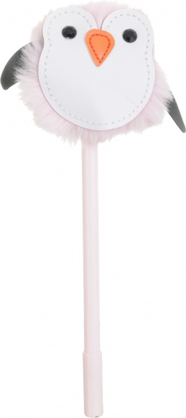 Ручка кулькова Пінгвін з штучним хутром рожевий 