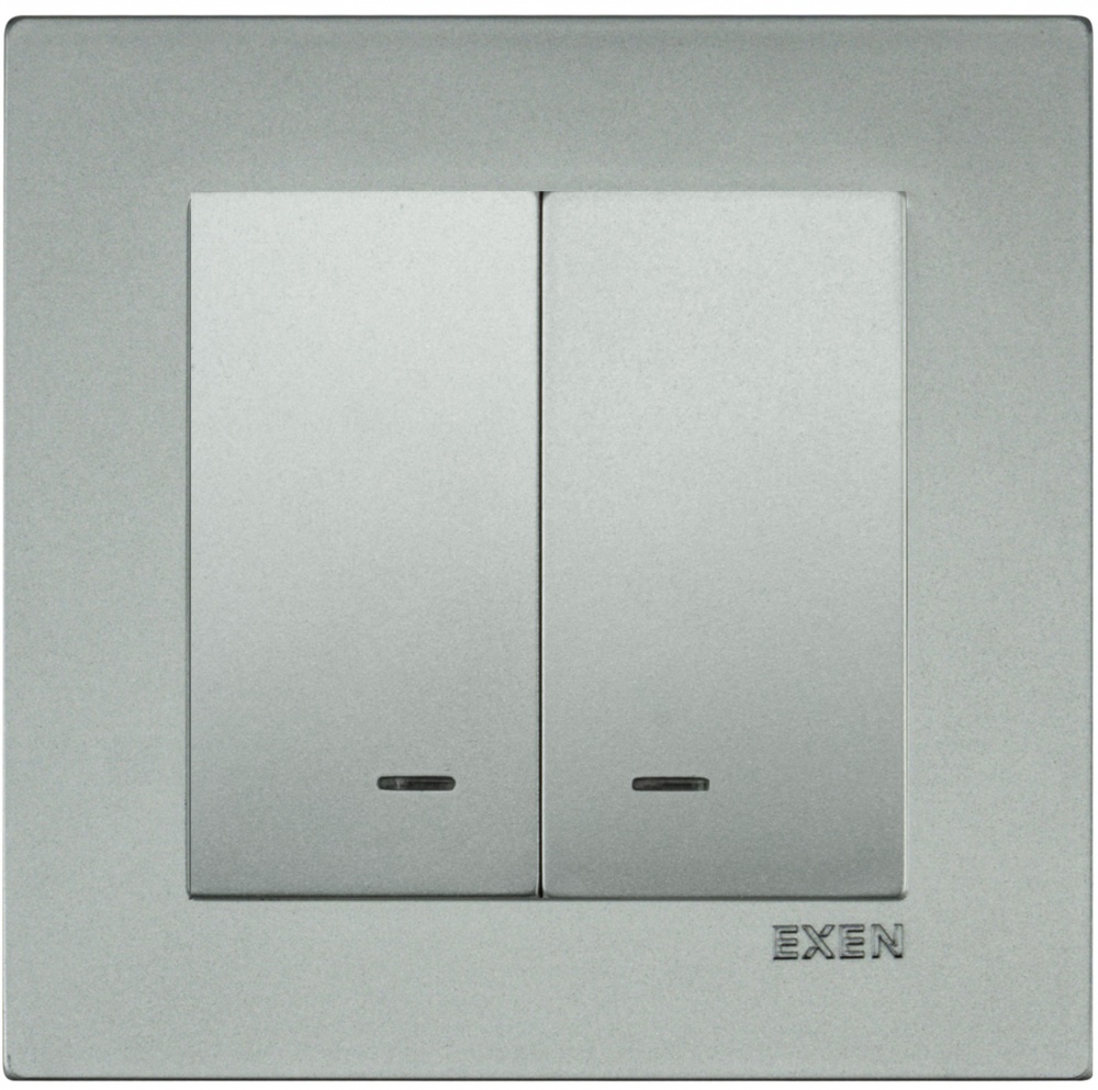 Вимикач кнопковий двоклавішний EXEN Karell з підсвіткою срібло 290-001002-203