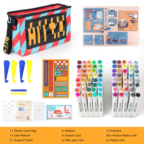 Набор спиртовых маркеров Arrtx Oros 80 цветов LC302406 