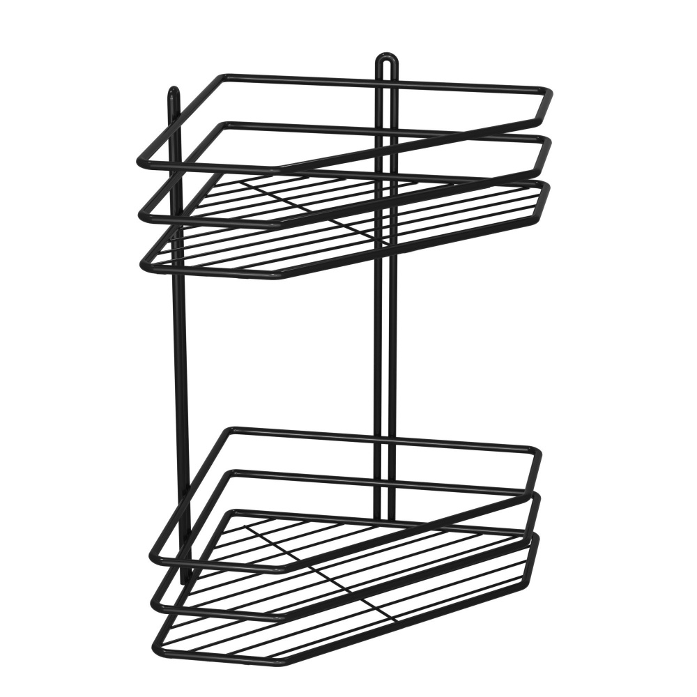 Полка для ванной Метал-Стиль угловая 25 см 2-ярусная черная ПВ-25233