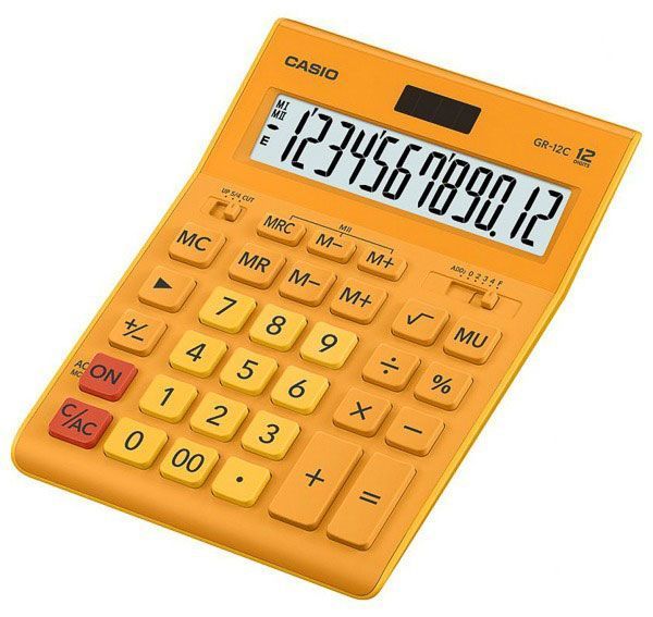 Калькулятор настольный GR-12C-GN-W-EP большой, оранжевый дисплей Casio