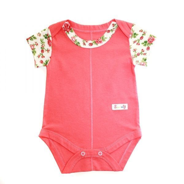 Боди детское Lucky tots р.62 коралловый/с цветочками 3Л 