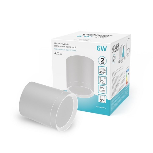 Светильник светодиодный Gauss 6 Вт 4100 К алюминий/белый HD022 