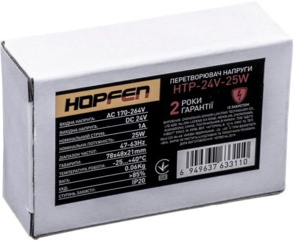 Перетворювач напруги Hopfen 24 В 25 Вт IP20 HTP-24V-25W