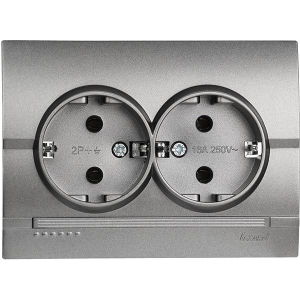 Розетка подвійна із заземленням Lezard Deriy 16 А 250 В без шторок темно-сірий металік 702-2929-127В