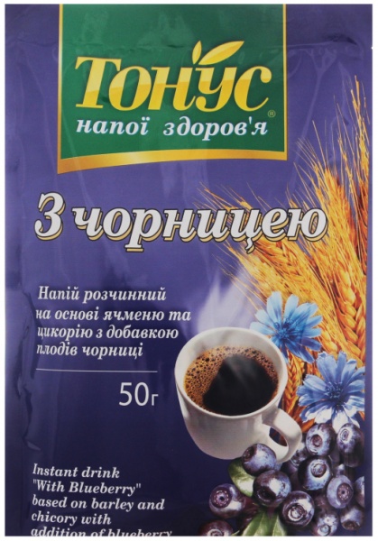Розчинний напій Золоте зерно на основі ячменю та цикорію з добавкою плодів чорниці Тонус м/у 50 г
