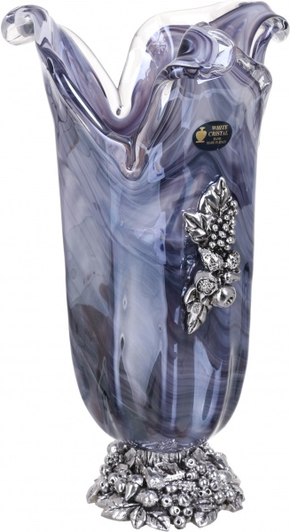 Ваза синяя TULIPANO ALABASTRO BLACK/SILVER 46X38X25 White cristal