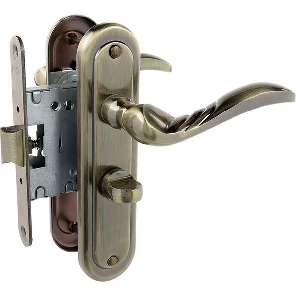 Замок врезной с ручками Linde А-2001 WC AB WC 47,5 мм старая бронза