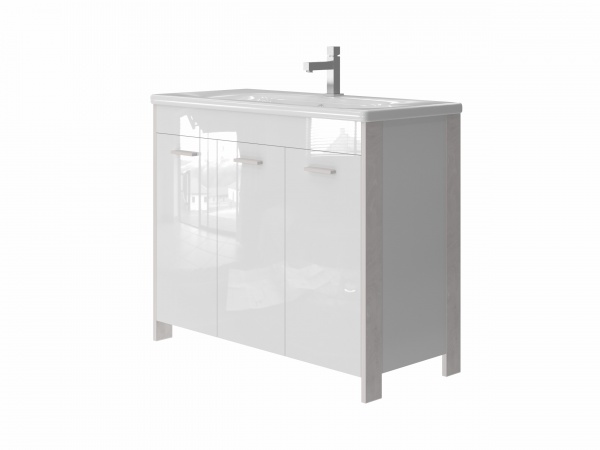 Тумба напольная ЮВЕНТА Brooklyn - 100 белый с умывальником Soft-100 з корзиною