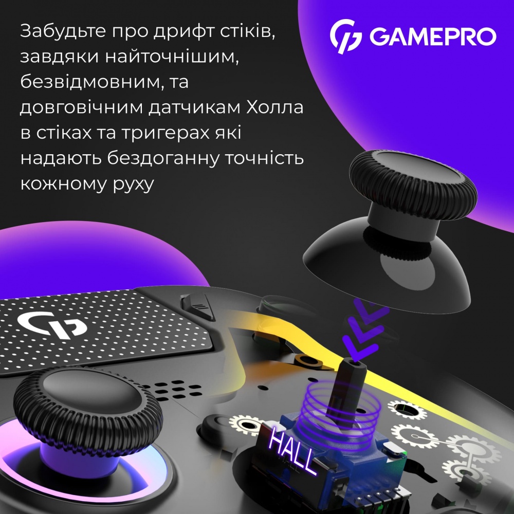 Геймпад бездротовий GamePro GPS13B BT 5.3/USB (PC/iOS/Android/PS3/PS4) RGB Black black