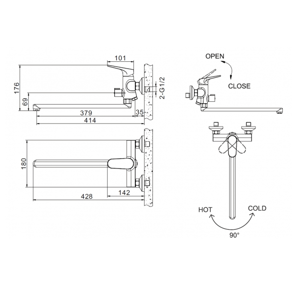 Смеситель для ванны Bravat Eler F6191238CP-01L