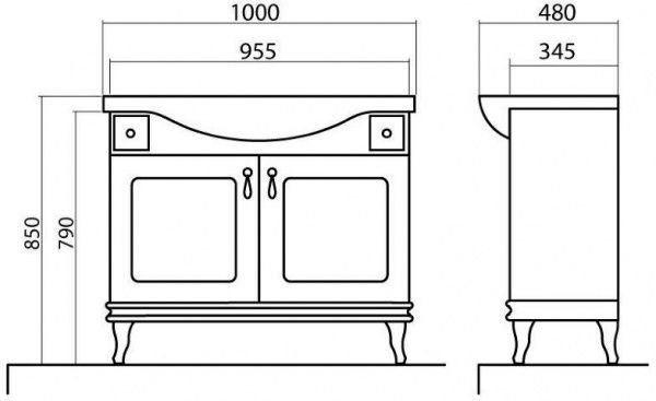 Тумба напольная Aqua Rodos Беатриче 100 белая патина золото с умывальником 081300-u New Klasik