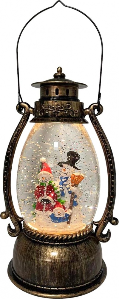 Ліхтарик декоративний новорічний сім'я сніговиків пластик бронзовий 13x26 см ES2105010