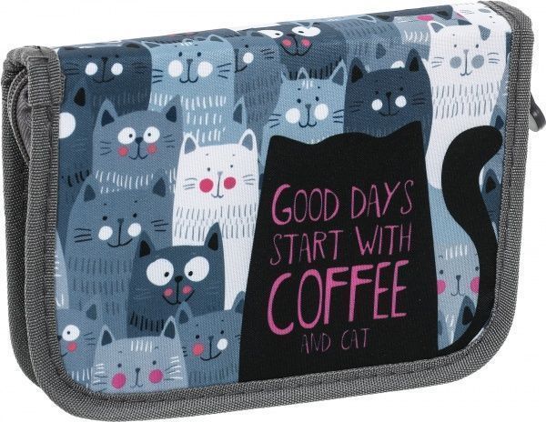 Пенал школьный Коты серый с рисунком