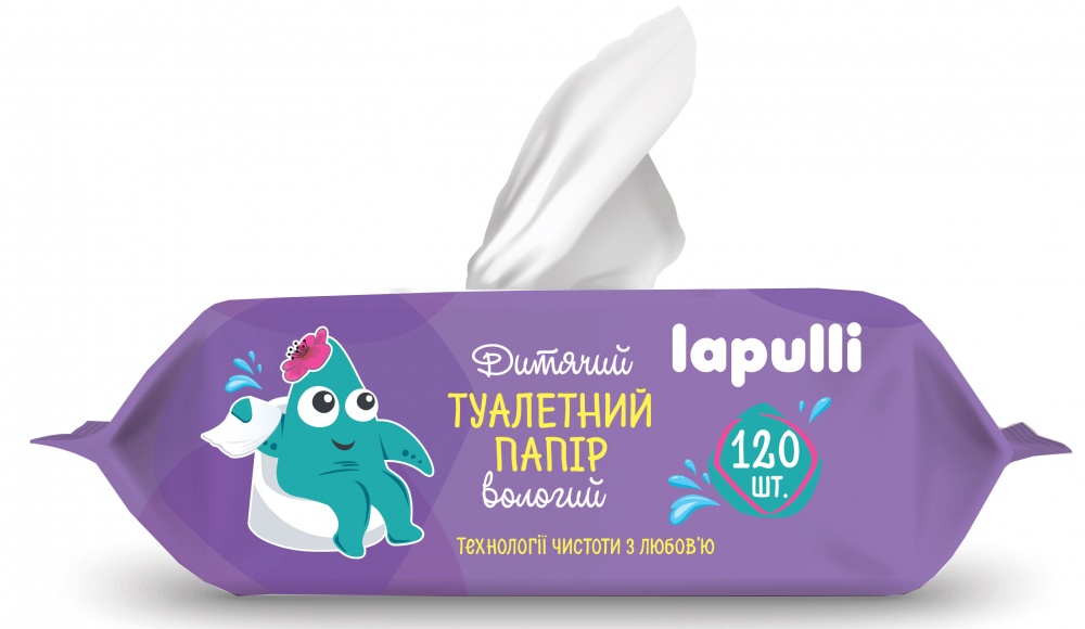 Влажная туалетная бумага LAPULLI детская с клапаном однослойная 120 шт.