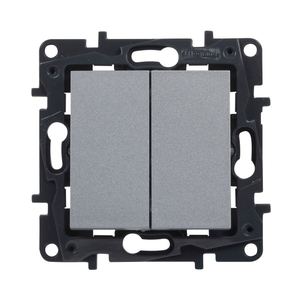 Перемикач прохідний двоклавішний Niloe Step 863308 без підсвітки алюміній