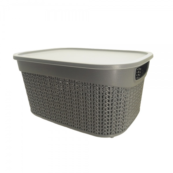 Корзина Ucsan Plastik KNIT прямоугольная с крышкой 9 л серый металлик 