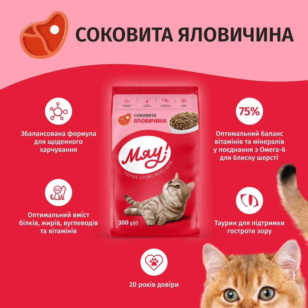 Корм сухий для котів Мяу з яловичиною 300 г