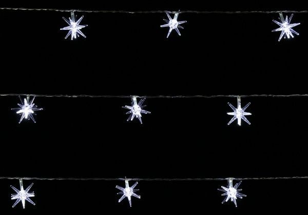 Электрогирлянда линейная внутренняя встроенный светодиод (LED) 20 ламп 3м Снежинки белые LD020W-AY/SF 