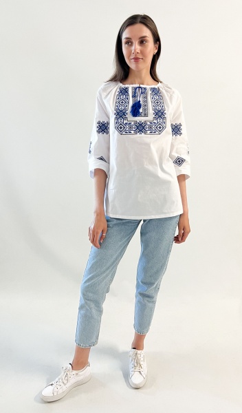 Блуза Эдельвика 38-22/09 орнамент синий р. L 