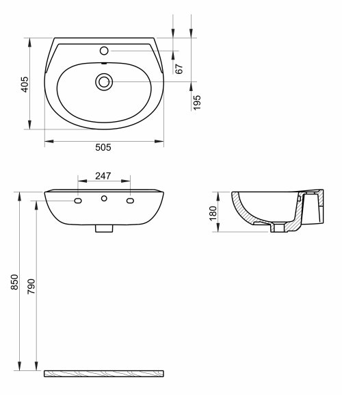 Умывальник RJ 40,5х50,5х18 см настенный