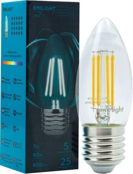 Лампа світлодіодна Emilight FIL C35 7 Вт E27 4000 К 220 В прозора 