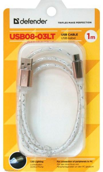 Кабель Defender USB – microUSB 1 м сірий із білим Кабель Defender USB – microUSB 1 м сірий із білим 08-03LT (31254953) 
