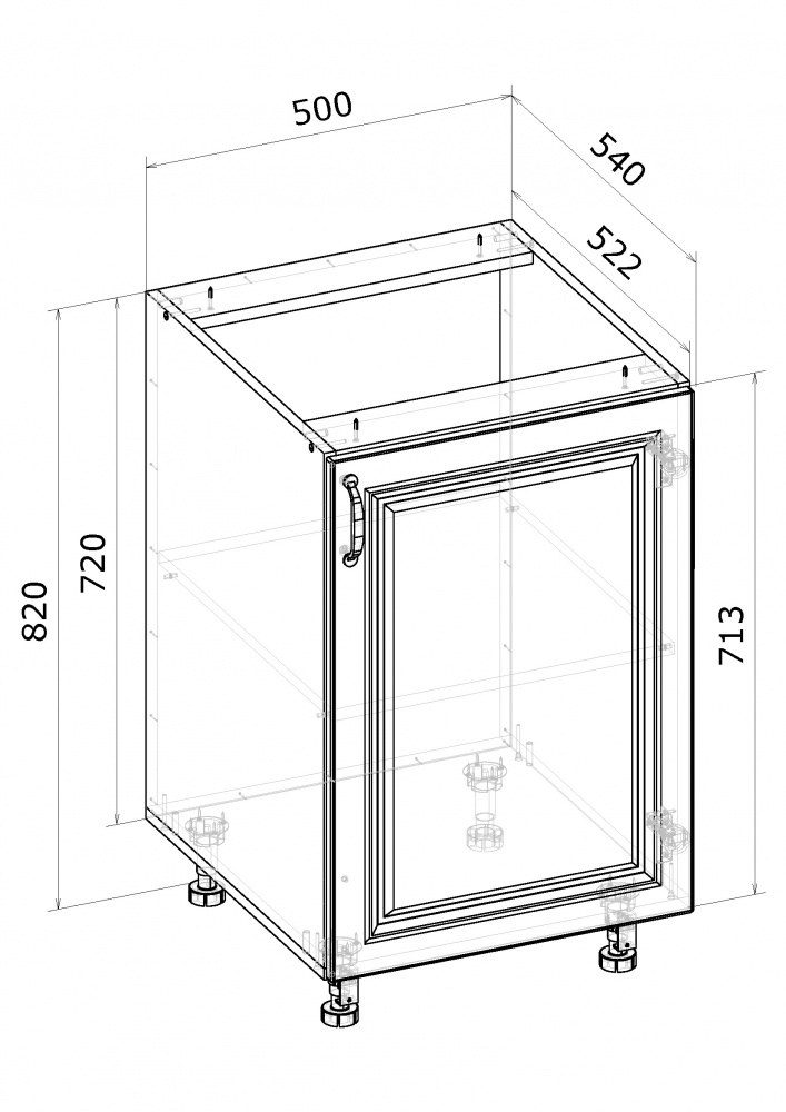Тумба нижня Н 50/82/54 МС Глорія_ASHEN /фасад МДФ №332 попелястий матовий/дуб артізан Грейд