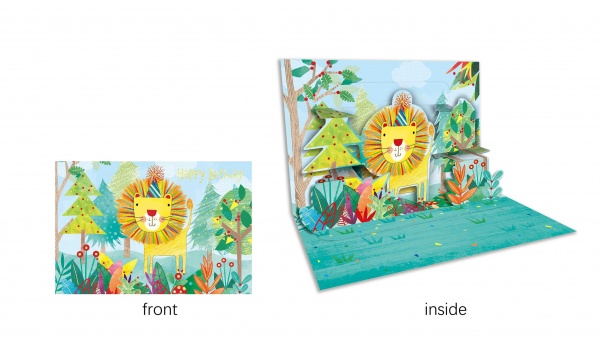 Открытка поздравительная POP-UP с 3D-рисунком всередине и с конвертом 