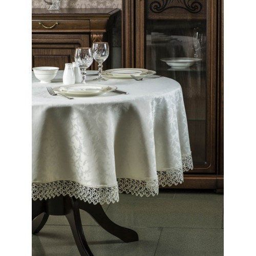 Скатерть Ares с кружевом водоотталкивающая 150x180 см молочный ITA Dream 