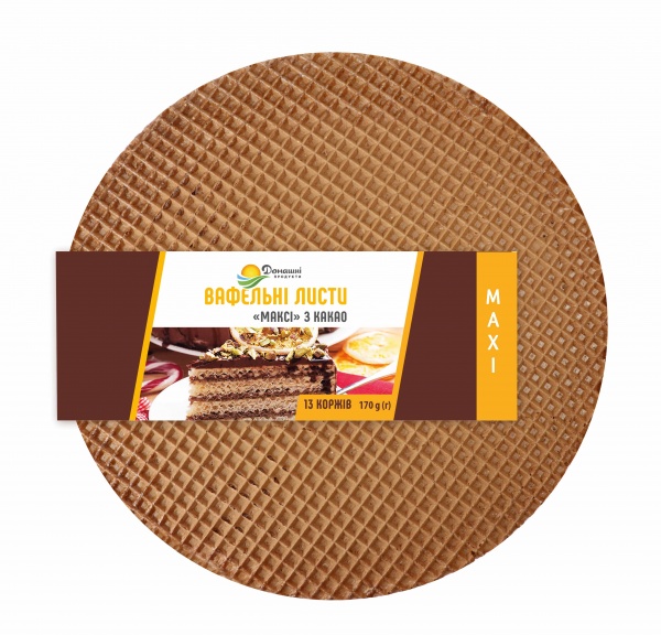 Коржи вафельные ТМ Домашні продукти МАКСИ из какао 170 г