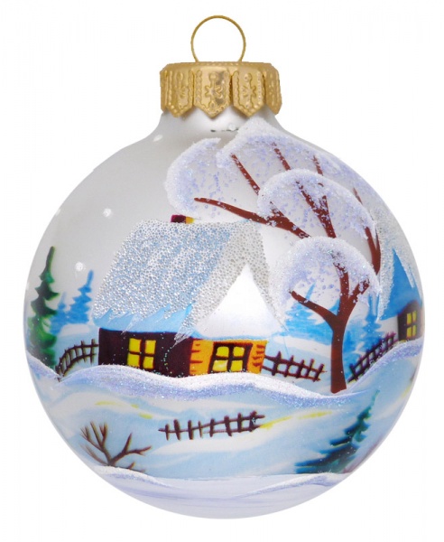 Куля скляна з пейзажним малюнком 80 мм білий із сріблястим 80Dпз(2)/1