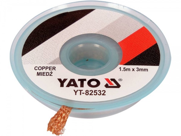Лента для удаления припоя YATO плетеная из меди в катушке в корпусе YT-82532