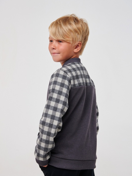 Бомбер для мальчика Smil р.146 серая клетка 116575 