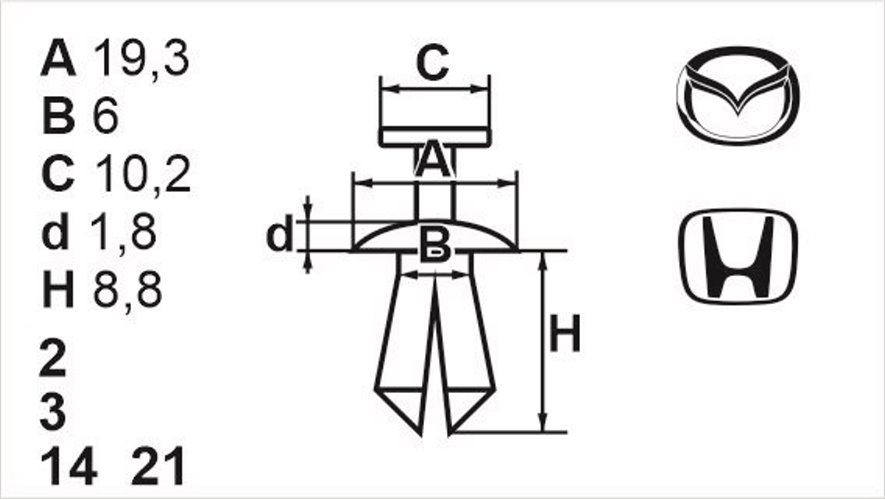 Клипса с резьбовым штырьком универсальная Romix (B22158)