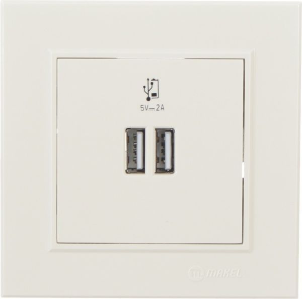 Розетка USB подвійна Makel Karea слонова кістка без шторок без кришки слонова кістка