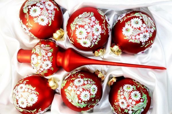 Набор елочных шаров Ромашки красные d80 мм 8 см 7 шт./уп. 