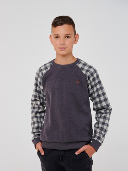 Джемпер для мальчика Smil р.164 серый в клетку 116581 