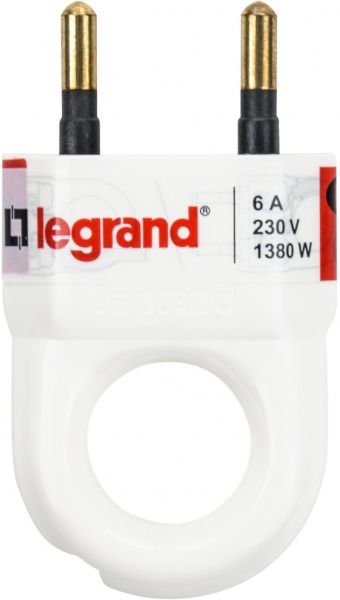 Вилка электрическая плоская с ручкой Legrand 6 А 50162 без заземления 250В 6А IP20 белый