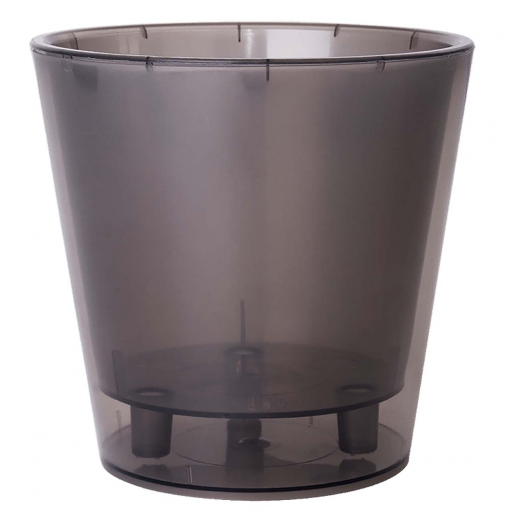 Вазон пластиковий Деко зі вст. 13х12,5 см круглий коричневий прозорий 1,1 л Алеана