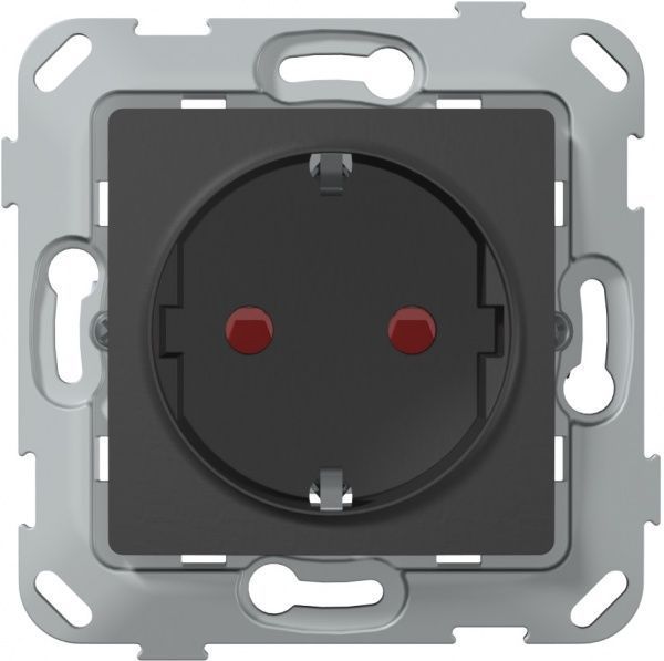 Розетка із заземленням Plank Electrotechnic Classic/Nordic зі шторками антрацит PLK0521241
