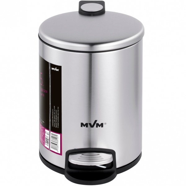 Відро з кришкою MVM BIN-16 5L SS STEEL ROUND 5 л сталевий 