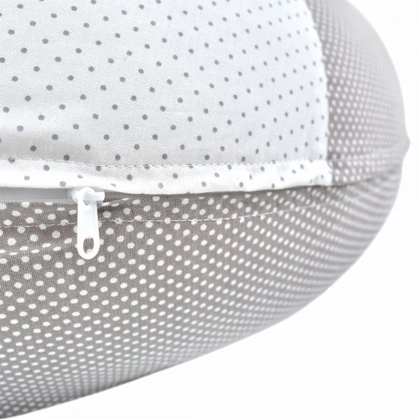 Подушка для кормления 35х200 см с вышивкой и пуговкой серая IDEIA