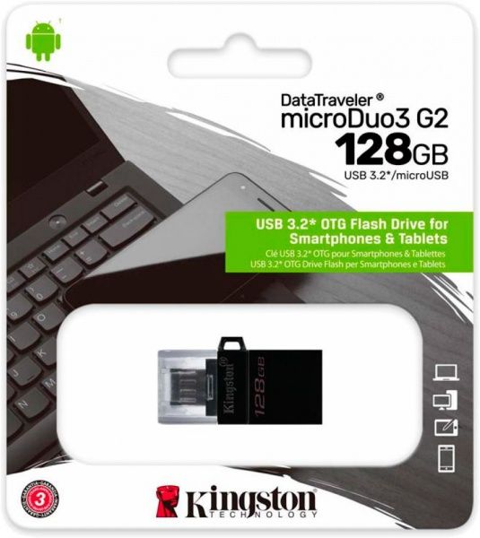 Флеш-память Kingston microDuo 3 128 ГБ USB 3.0 / microUSB (OTG) (DTDUO3G2/128GB) 