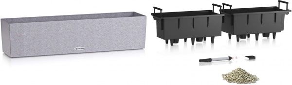 Вазон пластиковый Lechuza BALCONERA Stone 80 прямоугольный 12л графитово-черный (15662) 