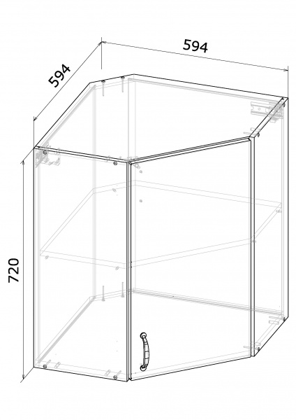 Шкаф верхний угловой МС Мэри ВУФ 59,4х72х59,4 см дуб платиновый/белый Грейд