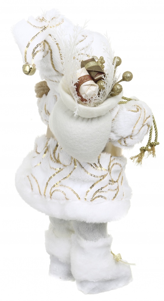 Декоративная новогодняя фигура Санта с мишкой бело-золотой 40 см